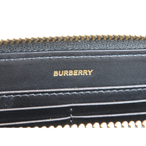 BURBERRY ELLERBY BLACK LEATHER ICON STRIPE CANVAS ZIP AROUND CONTINENTAL WALLET - Picture 7 of 14
